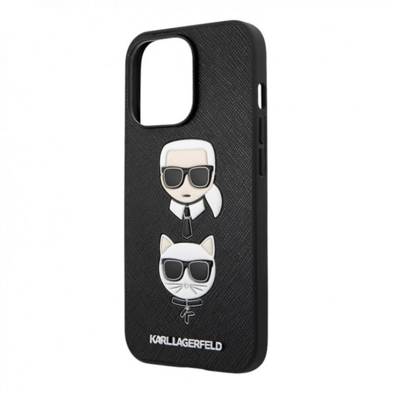 Чехол iPhone 13 Lagerfeld PU Saffiano Karl & Choupette heads Hard Black